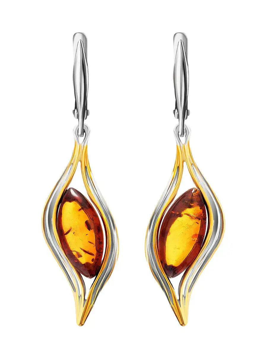 Silver earrings with a fiery pendant