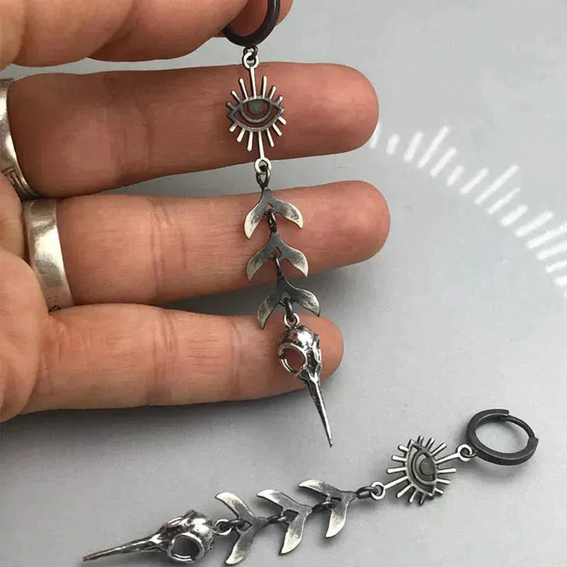 Silver boho mask pendant earrings