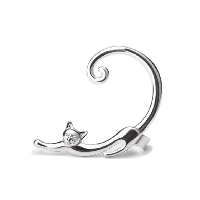 Silver luxury cat earring