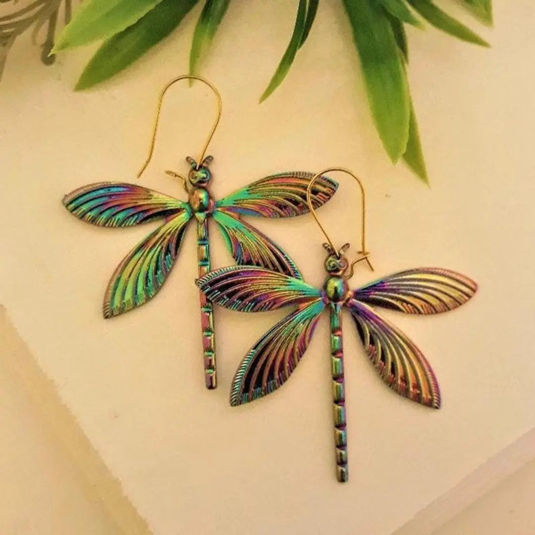Multicolored chromatic dragonfly earrings
