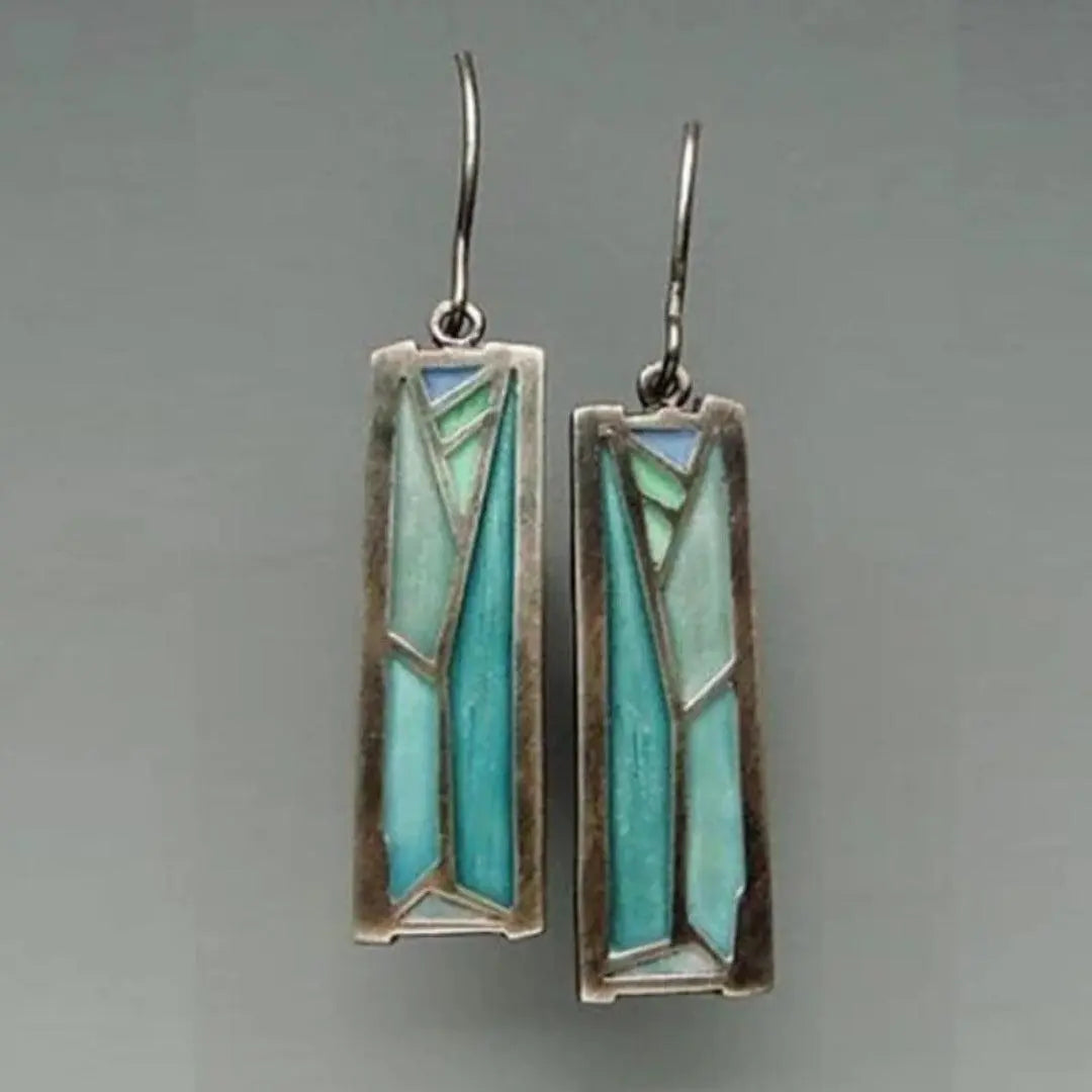 Rectangular earrings with blue enamel