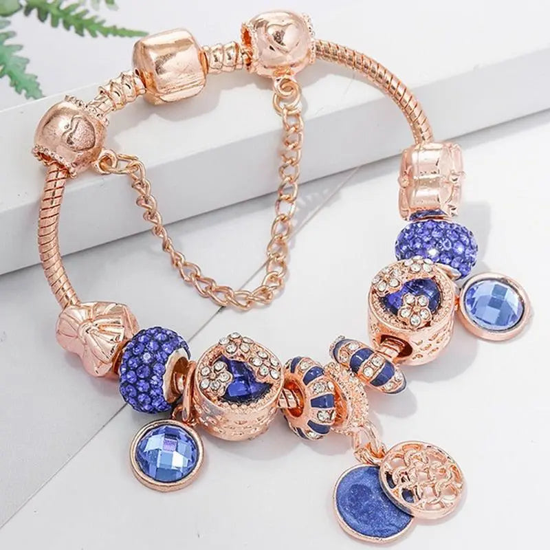 Bracelet of pink silver and blue crystal