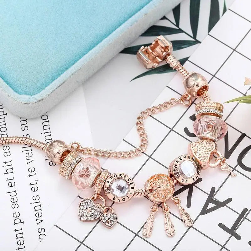 Rose Dreamcatcher bracelet with sterling silver pendants included
