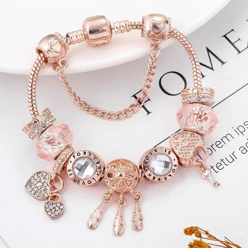 Rose Dreamcatcher bracelet with sterling silver pendants included