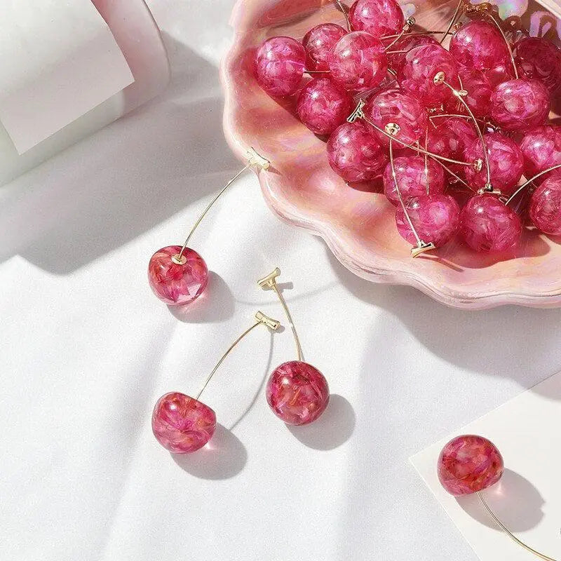 Luxury earrings with pink cherry
