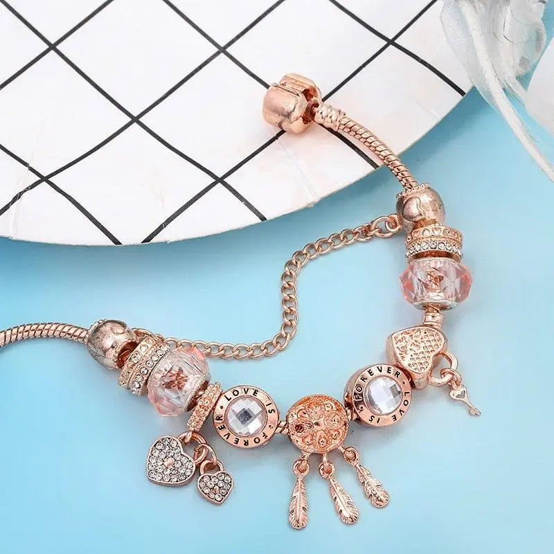 Rose Dreamcatcher bracelet with sterling silver pendants included
