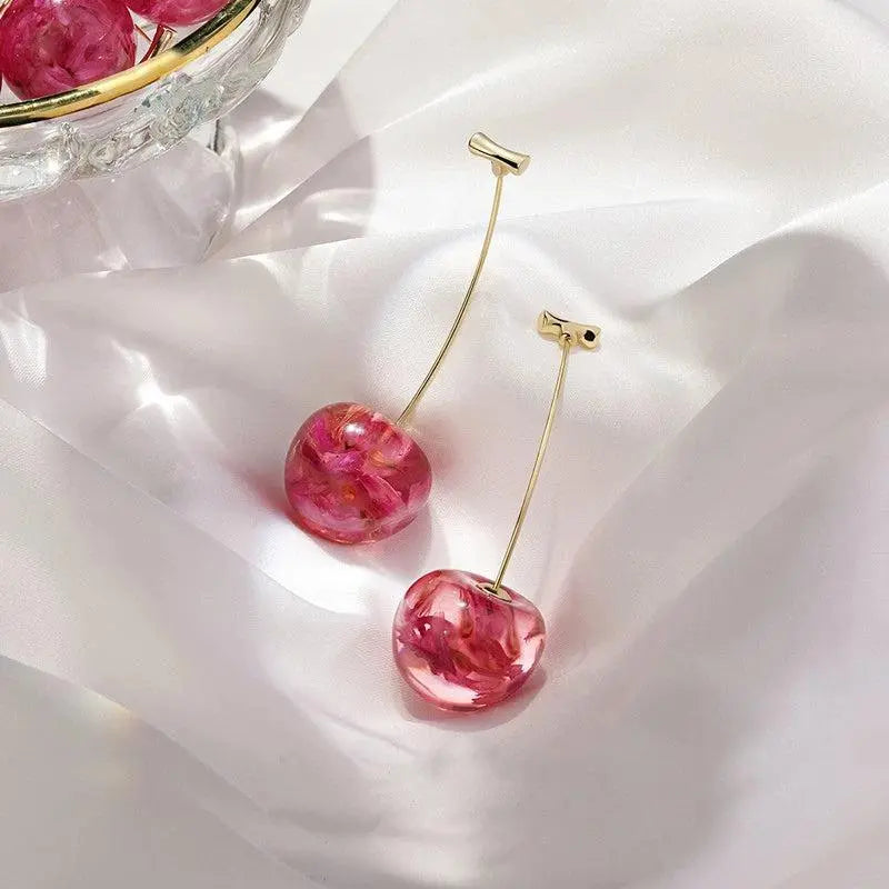 Luxury earrings with pink cherry