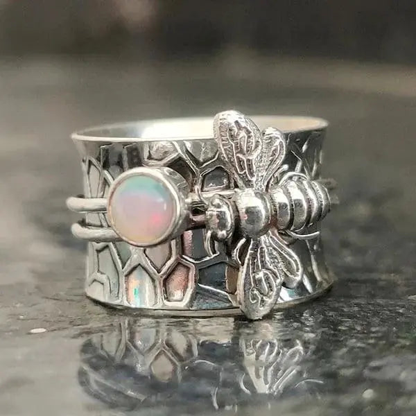 Meditation rotating ring with bee gemstone
