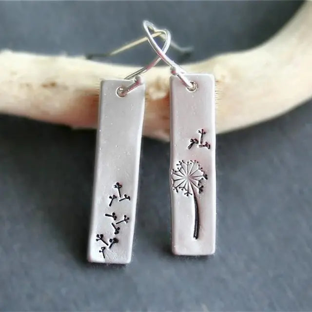 Rectangular dandelion earrings in sterling silver