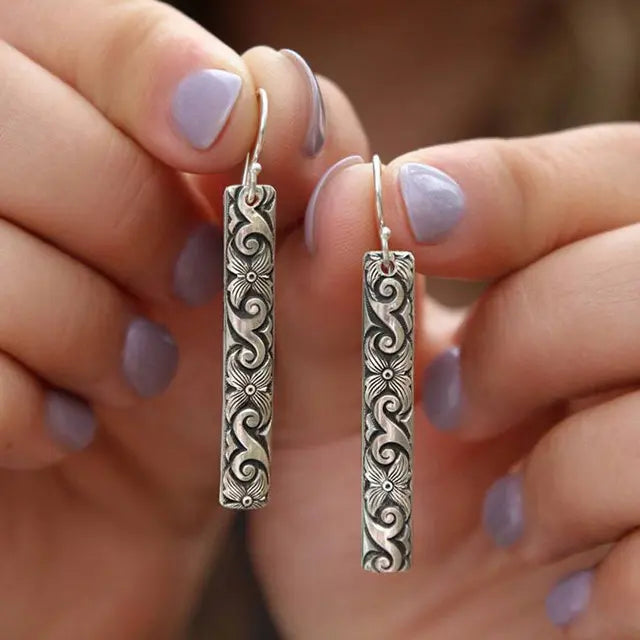 Rectangular boho earrings in sterling silver
