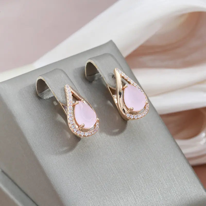 Elegant sparkling gold and pink zirconia earrings