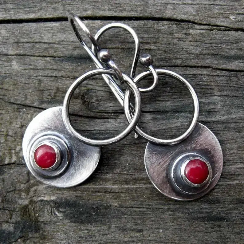 Vintage style earrings with red inlay