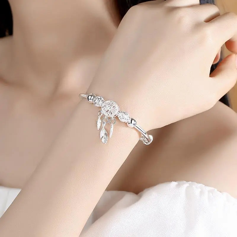 Adjustable dreamcatcher bracelet in 925 silver