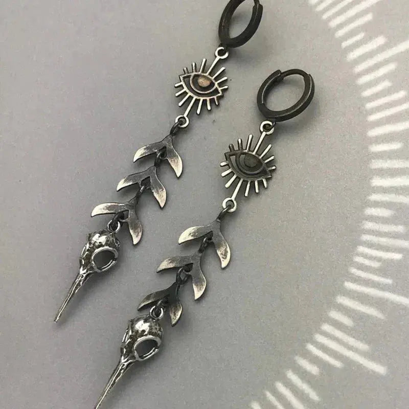 Silver boho mask pendant earrings