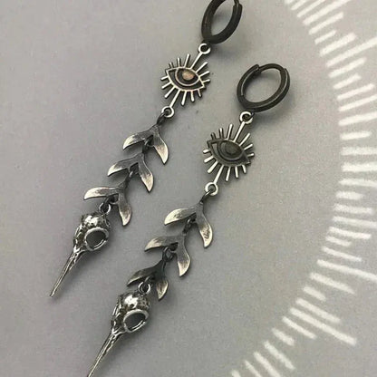 Silver boho mask pendant earrings