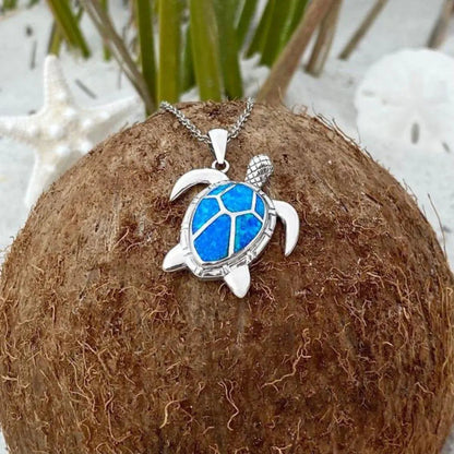 Blue opal and sea turtle necklace