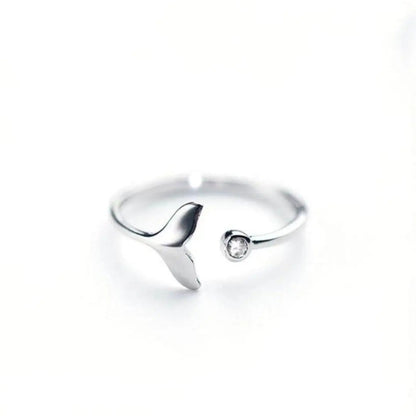 Ring with dolphin tail in sterling silver and adjustable zircons