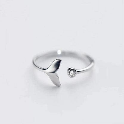 Ring with dolphin tail in sterling silver and adjustable zircons