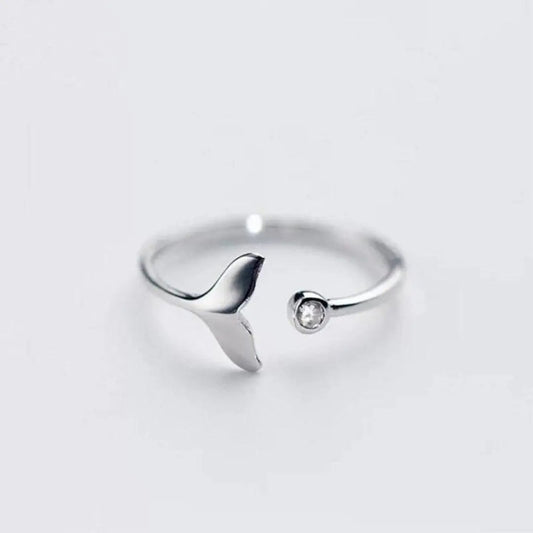 Ring with dolphin tail in sterling silver and adjustable zircons