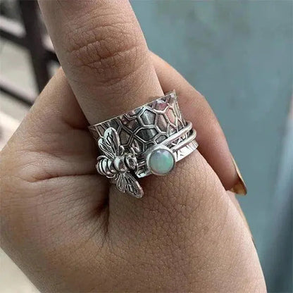 Meditation rotating ring with bee gemstone