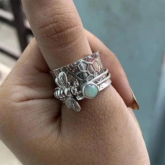 Meditation rotating ring with bee gemstone