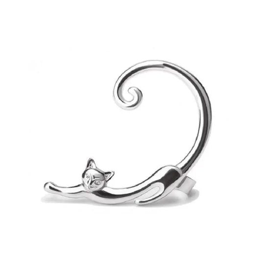 Silver luxury cat earring