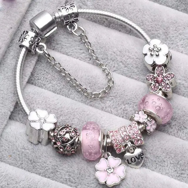 Pink vintage silver bracelets