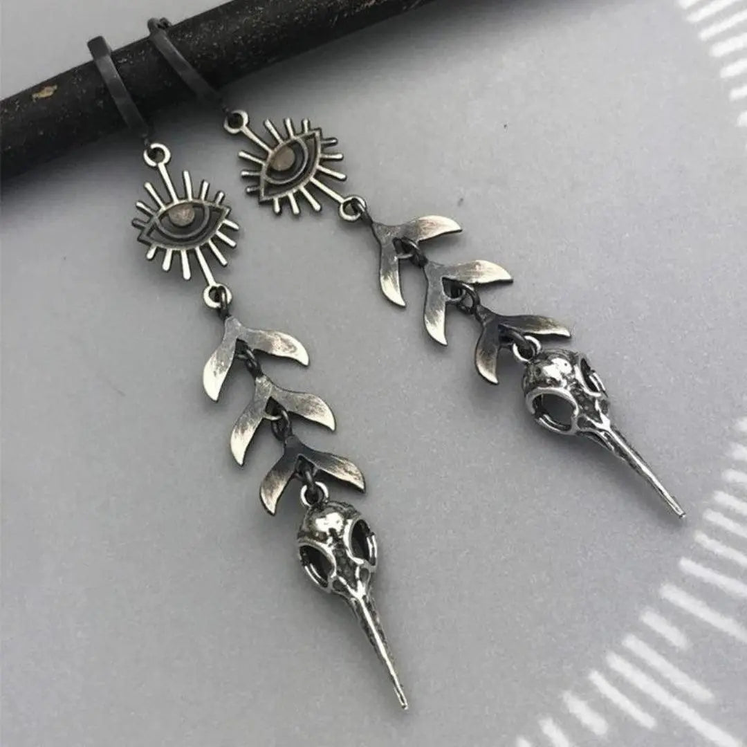 Silver boho mask pendant earrings