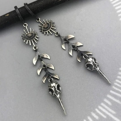 Silver boho mask pendant earrings