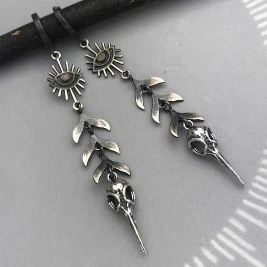 Silver boho mask pendant earrings