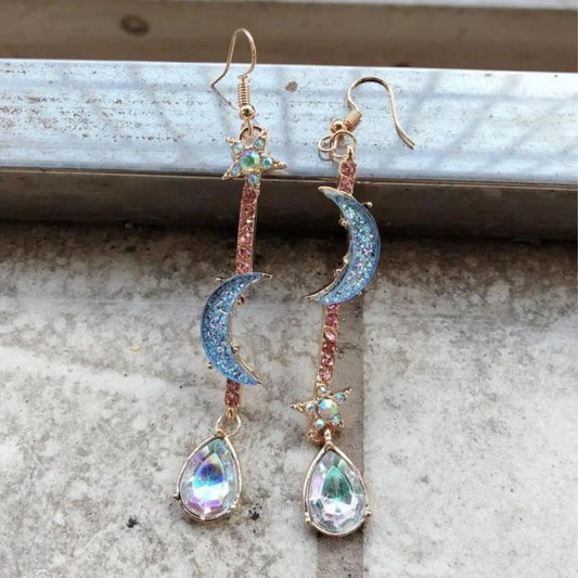 Boho Moon silver earrings with zircons