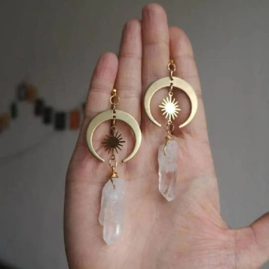 Boho earrings made of gold-colored quartz