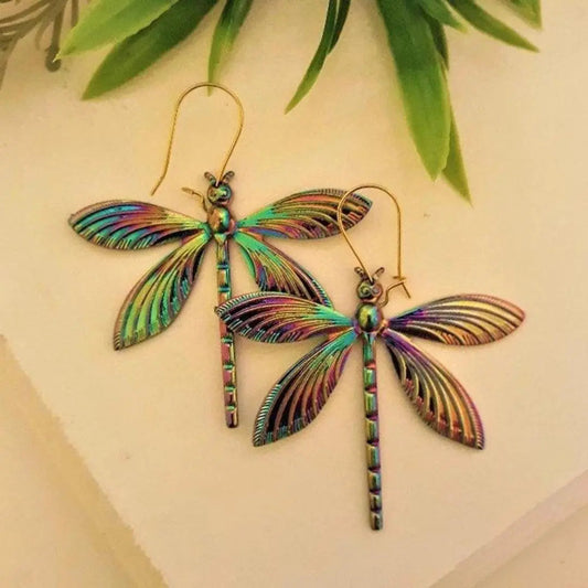 Multicolored chromatic dragonfly earrings
