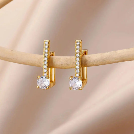 Exotic gold-plated earrings with cubic zirconia