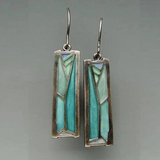 Rectangular earrings with blue enamel