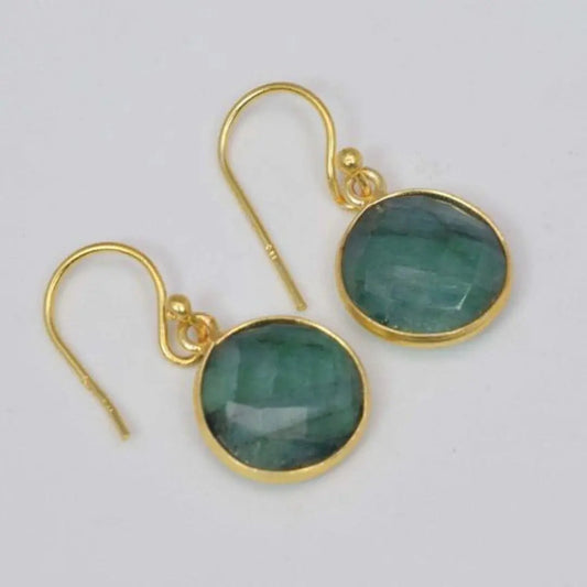 Gold vintage style green glass earrings