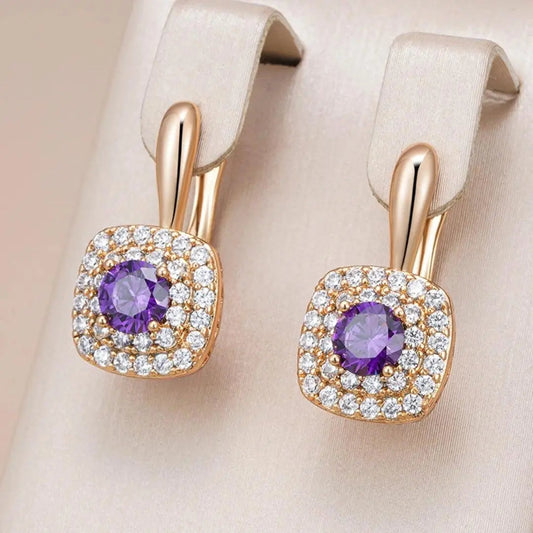 Elegant gold lilac glitter earrings