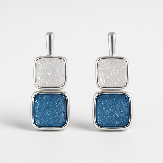 Geometric blue enamel round earrings