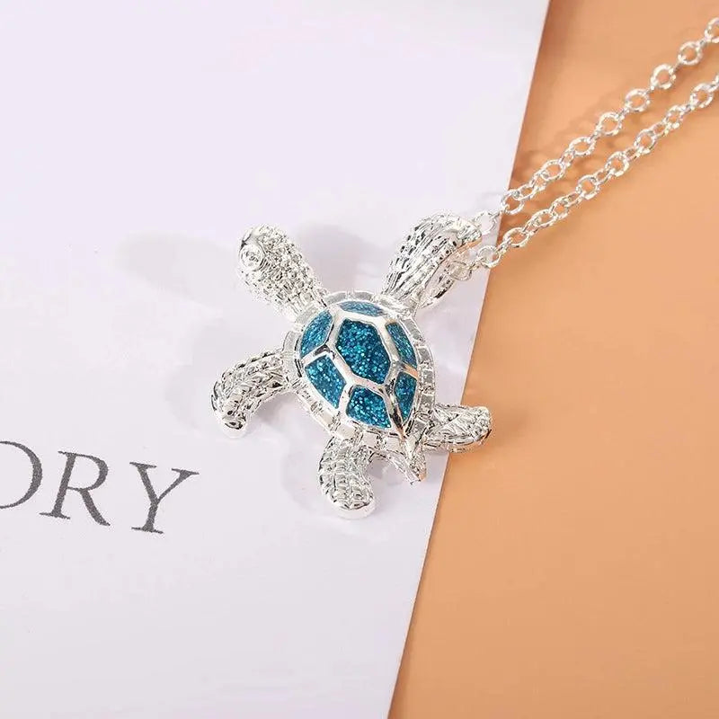 Blue opal and sea turtle necklace