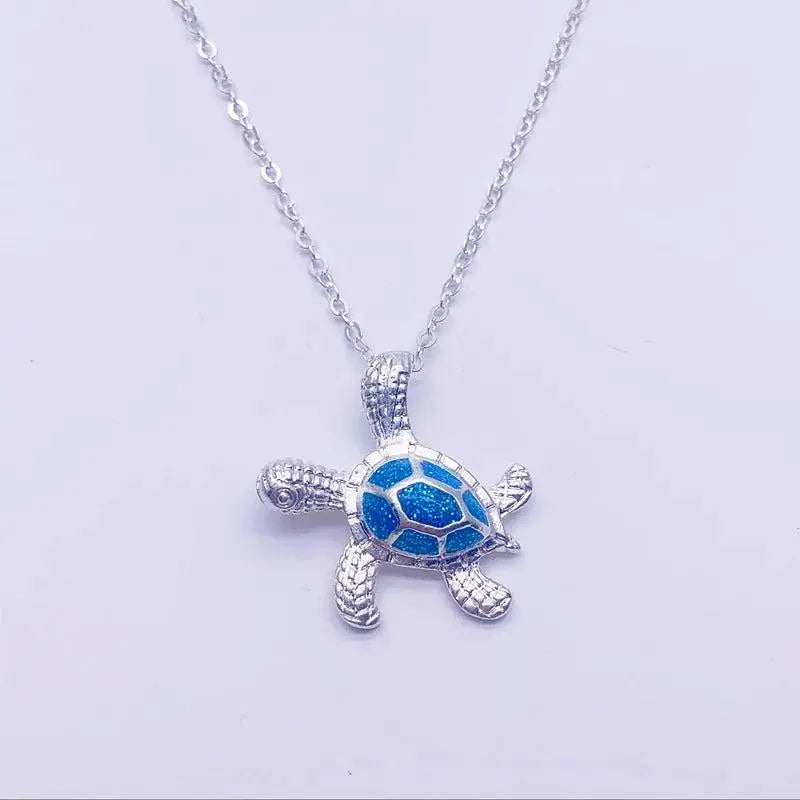Blue opal and sea turtle necklace