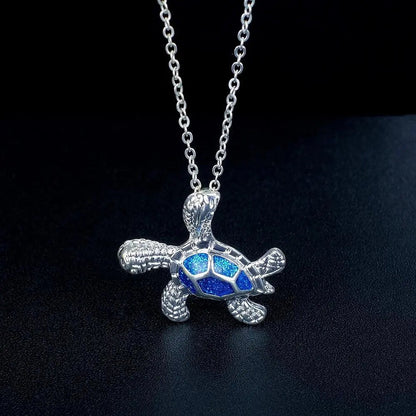 Blue opal and sea turtle necklace