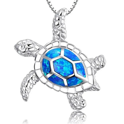 Blue opal and sea turtle necklace