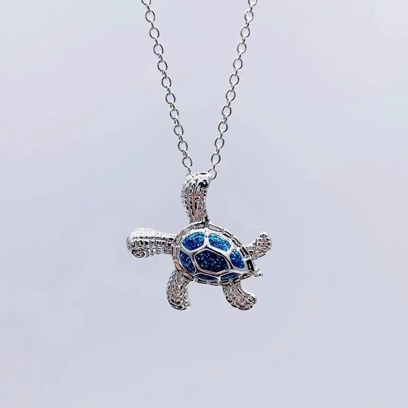 Blue opal and sea turtle necklace