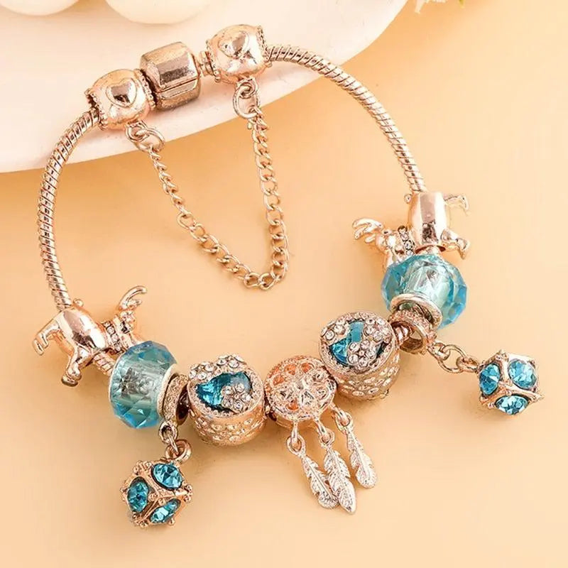 Bracelet of pink silver and blue zirconia