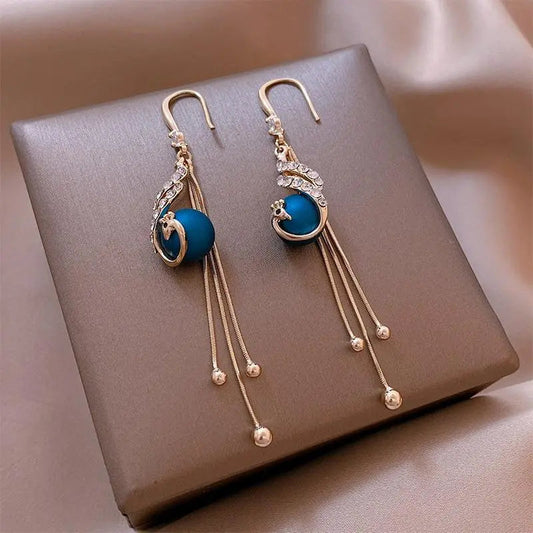 Christmas earrings with blue pearls