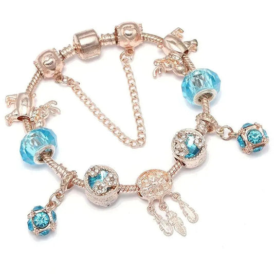 Bracelet of pink silver and blue zirconia