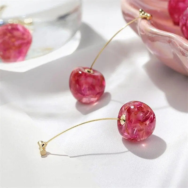 Luxury earrings with pink cherry