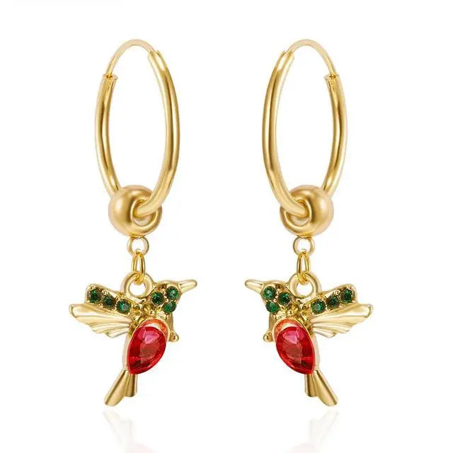 Hummingbird earrings with enamel and zirconia in gold color