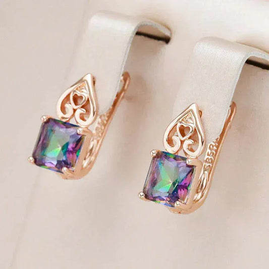 Elegant multicolored gold cube earrings
