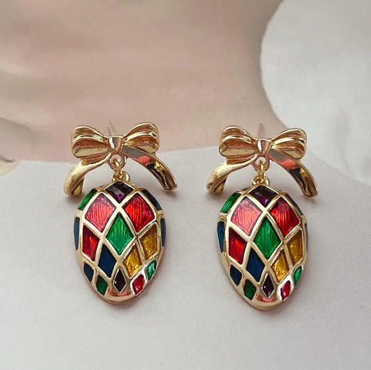Vintage multicolored Emaille Gold Ohrringe